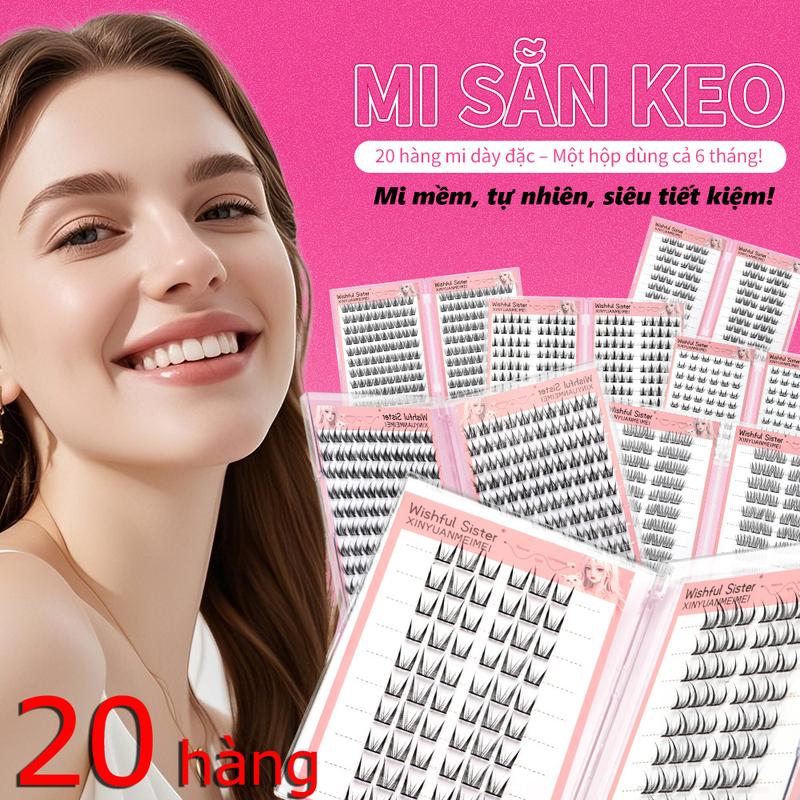 【20 hàng Mi Sẵn Keo Không Cần Dùng Keo Tặng Kèm Nhíp Và Keo Dán Tiết Kiệm Thời Gian Tiện Lợi