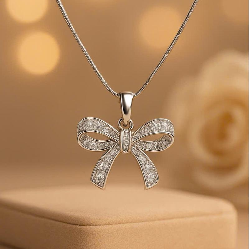 Dây Chuyền Mặt Nơ Dây Mì Dành Cho Nữ Đính Đá Lấp Lánh Nhẹ Nhàng Thiết Kế Tinh Tế Phù Hợp Mọi Dịp