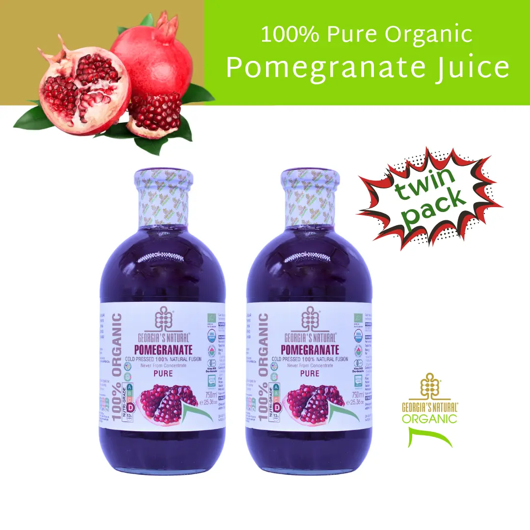 【Georgia's Natural】100% PREMIUM Organic Pomegranate Juice 750mLX2 [TWO Bottles] | 100% Pure Organic | NEVER From Concentrate | Premium Pure Fruit Juice