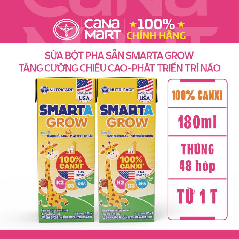 Thùng sữa pha sẵn Nutricare Smarta Grow dinh dưỡng cho bé thấp còi 180ml Phát Triển Chiều Cao, Trí Não , Vitamin