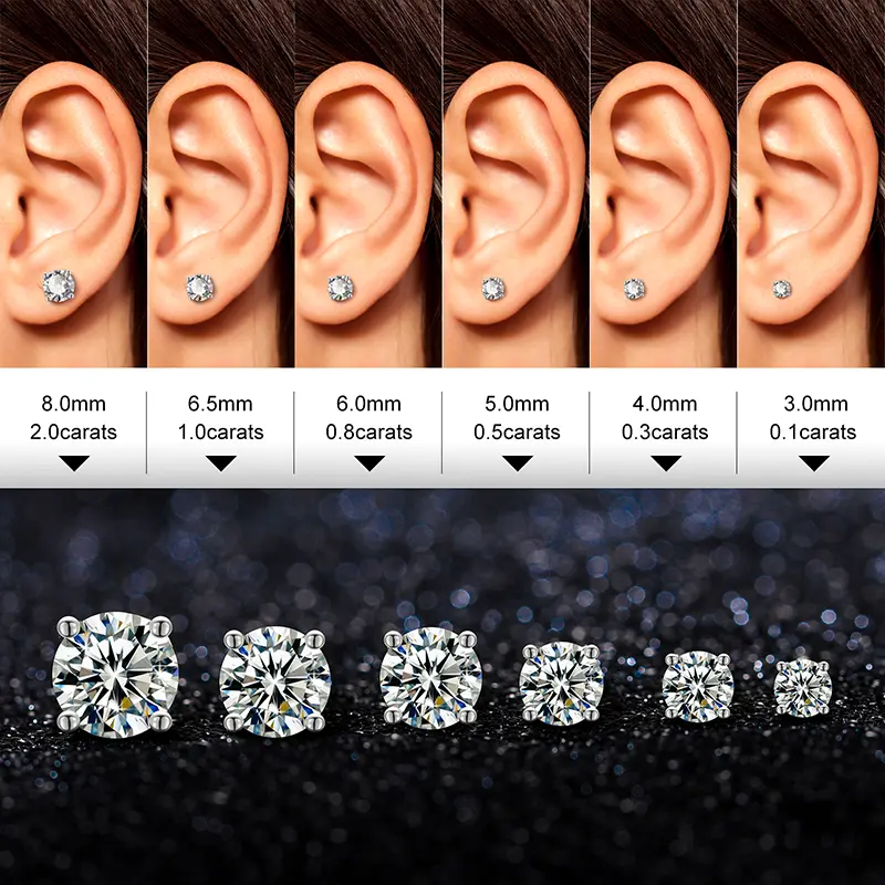 【#2】0.1-2ct Moissanite Earrings For Women 925 Sterling Silver Stud Earring Men Hip Hop Jewelry Couple Gift 5