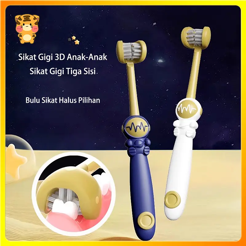 Sikat gigi tiga sisi bulu lembut canggih /kepala pelindung gusianak-anak untuk usia 3-6-12 tahun C455