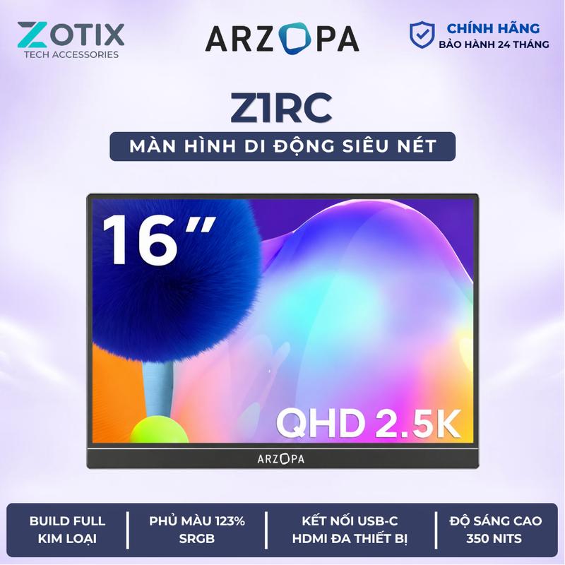 Màn hình di động ARZOPA Z1RC 16" 60Hz 2.5K 16:10 100% sRGB độ sáng 500nit siêu sáng QHD