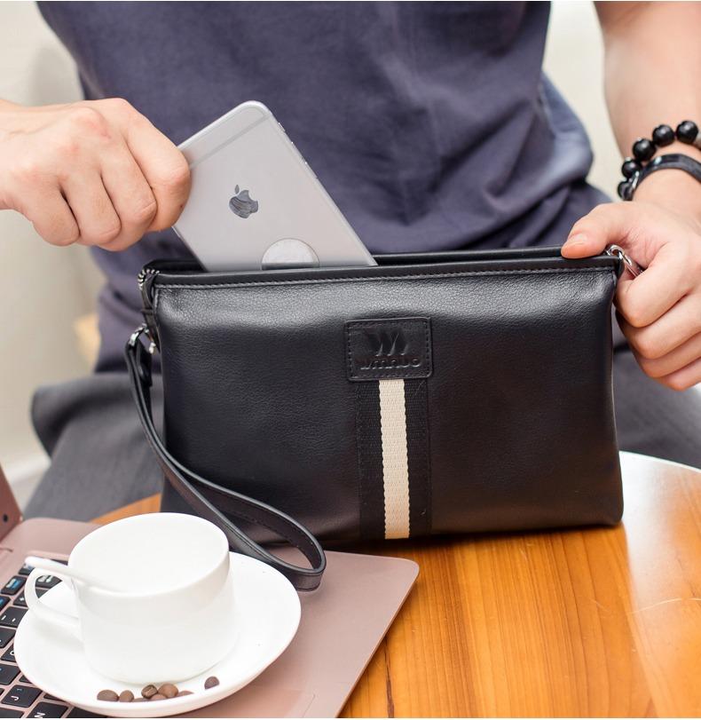 Product Introduction of 2025 Men's Clutch Bags Genuine Leather Double Layer Large Hand Bag for Male Long Wallets Envelope Bag Zipper Black Brand 10