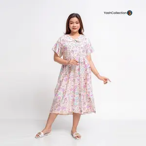 Daster Chibi Dress KIMORA Kerah Kupu Panjang Selutut Rayon Busui Bumil Lembut Nyaman YashCollection
