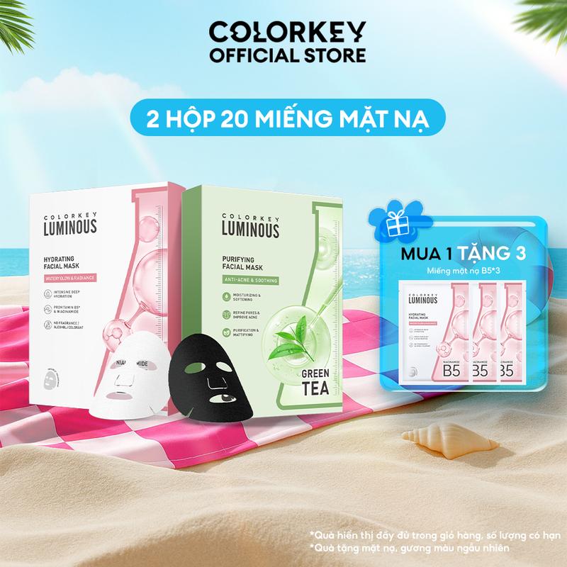 [ĐỘC QUYỀN LIVESTREAM] Combo 2 Hộp Mặt Nạ COLORKEY LUMINOUS Hỗ Trợ Cấp Ẩm Và Giảm Dầu Thừa 10 miếng/hộp