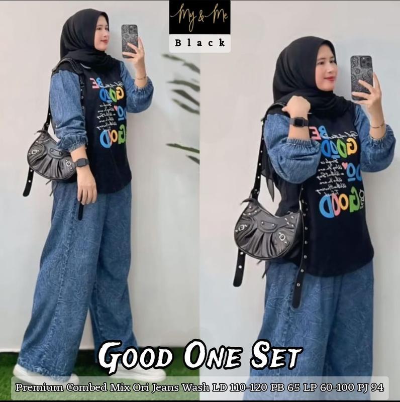 Good Oneset Setelan Celana Wanita Jumbo Bahan Combed Mix Jeans Wash 0