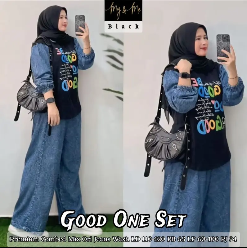Good Oneset Setelan Celana Wanita Jumbo Bahan Combed Mix Jeans Wash 0