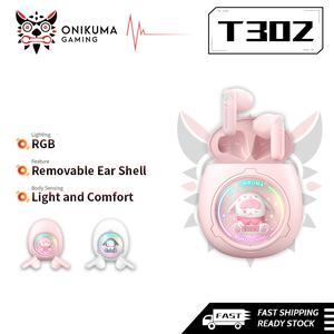 Fon Telinga Wayarles Permainan Mini, Onikuma T302 BARU, Anak Patung Comel, Stereo HiFi, Pengurangan Bunyi ENC Pintar, Pencahayaan RGB, Fon Telinga, Sesuai untuk Permainan Audio Earphones Mic Amplifier Bluetooth