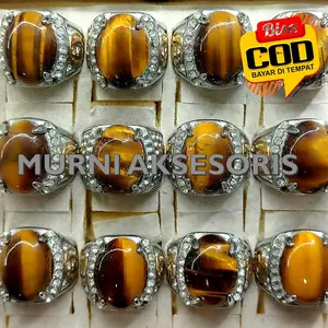 Murni Aksesoeis. cincin batu akik Tiger Eye, Biduri Sepah. alami natural batu akik, ring model Titanium anti karat.