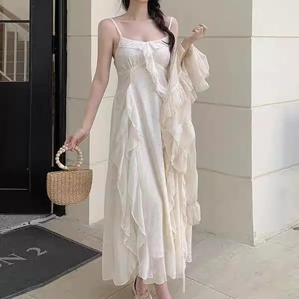 Gaun premium 9937 sifon setali korean style vintage plus outer Bunga baju pantai 8