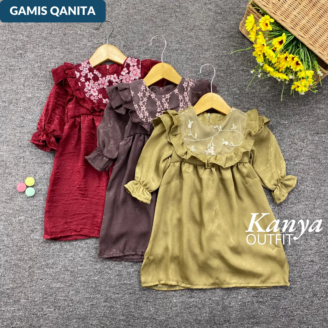 KNO 3-15 BLN GAMIS ANAK QANITA BAJU LONG DRESS ANAK PEREMPUAN BORDIR BROKAT BY LITTLE KODA