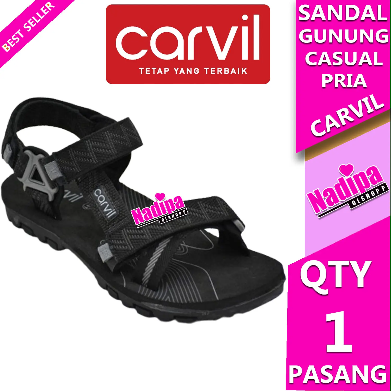 SANDAL GUNUNG PRIA CASUAL CARVIL ASLI GRANO-GM BLACK/GREY nadipa olshopp