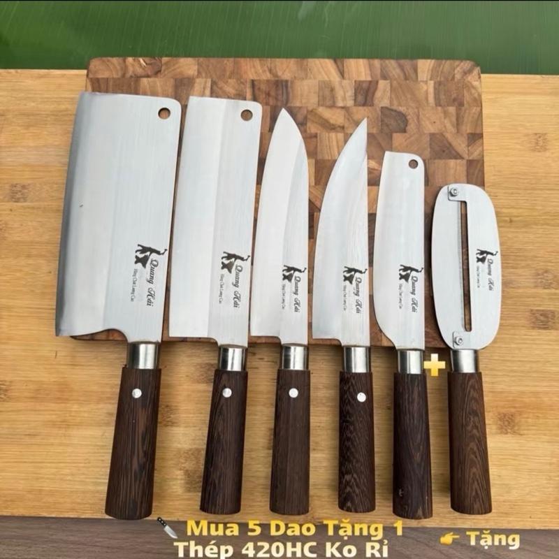 Bộ dao cán Mun nam phi  thép trắng  chống rỉ [mua 5 Dao Tặng 1 Dao Bào Gọt ]