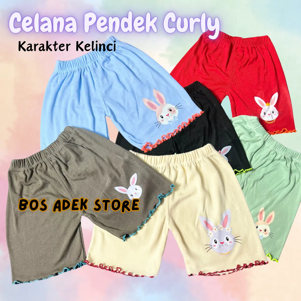 CELANA PENDEK ANAK CURLY 1 PAKET bawahan Perempuan 5-6 tahun mix warna 8-9 tahun warna random Fashion