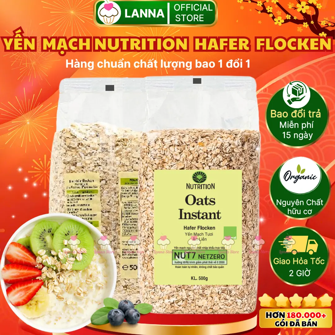 [ GIÁ LẺ 1 GÓI ] Yến mạch Hữu Cơ Nutrition Oats Instant Cán Dẹt, Cán Vỡ gói 500g ngũ cốc ăn sáng, healthy, dinh dưỡng
