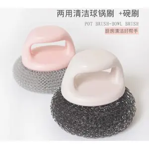 Sikat Cuci Piring Kawat Baja Dengan Handel Bulat Serabut Anti Karat Spon Kawat Panci Kuali S2 1