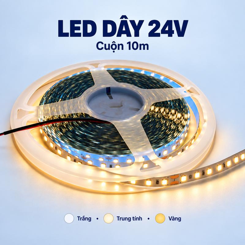 Đèn Led Hắt Sáng Tủ Kệ Trưng Bày, Đi Viền Hộp Đèn Bảng Hiệu Trong Nhà – LED Dây 24V KT LED Bản 8mm Cuộn 10M 120 Mắt/M