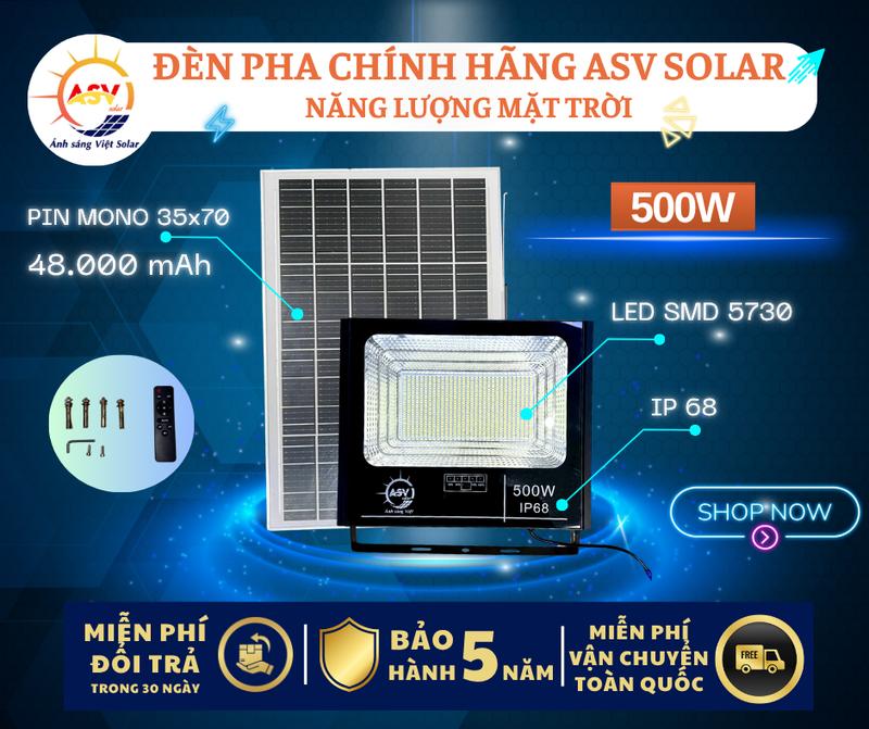 ASV Solar Đèn Pha Báo Pin Năng Lượng Mặt Trời Chính Hãng công suất ( 100W - 500W ) Sáng 12 Tiếng Xuyên Đêm