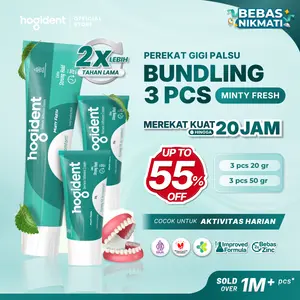 Hogident Minty Fresh [Bundling 3 pcs] Krim Perekat Gigi Tiruan Kuat 20 Jam Mencegah Bau Mulut & Gusi Bengkak Untuk Perawatan Harian