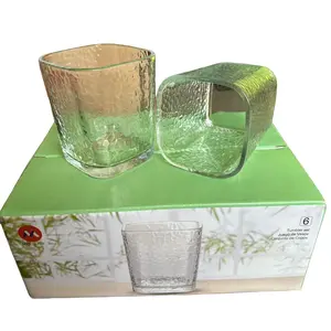 Gelas Kotak Motif / Gelas Kaca Cantik / Gelas Kaca Beling Mewah Transparan Kopi Minuman