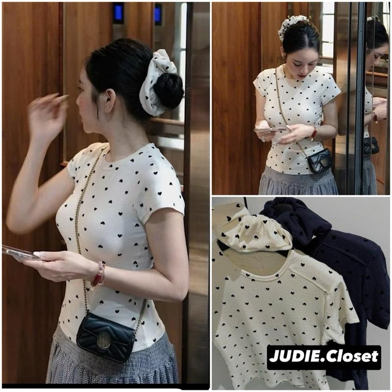 ÁO QQC - Áo Thun Nữ in Tim Nổi Dáng Ôm Hàng Cao Cấp Không kèm nơ tóc JUDIE.Closet