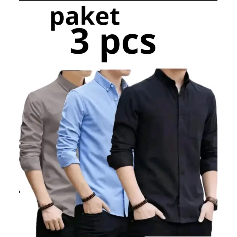 kemeja pria 90 ribu 3 pcs lengan panjang polos dewasa slimfit bahan vito signature