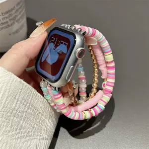 Bohemian bead bracelet compatible with iWatch S11 10 9 8 7 6 SE strap 38mm 40mm 41mm 42mm 44mm 45mm 46 49mm for women, fashionable handmade elastic