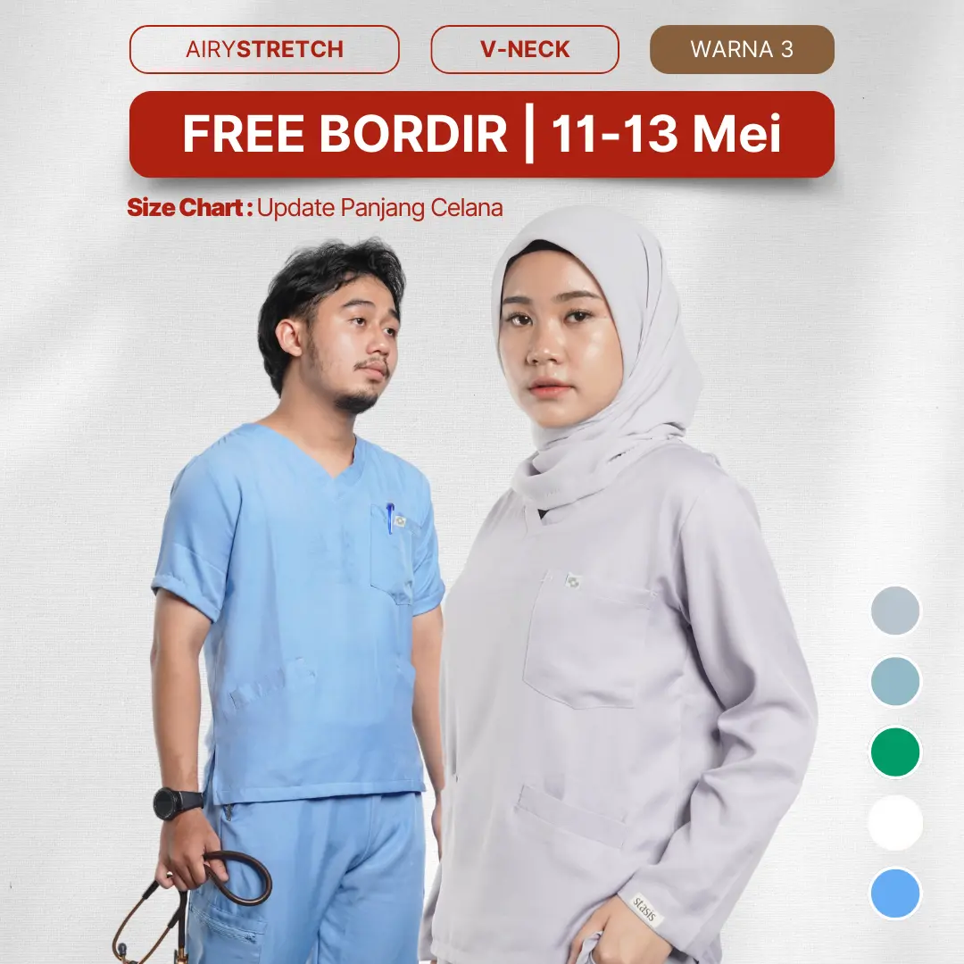Airy Stretch - Baju V-Neck - Home Of Stasis Warna 3 - Medical Scrub Doctor’s Baju Celana Jaga V-Neck Panjang pendek Joger Cargo OKA OK Perawat/Dokter Nakes Polydex  polos Paket seragam kerja pria wanita Set Terpisah