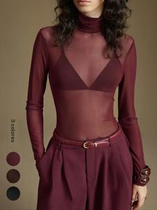 Top de cuello halter de malla con brillo para mujer, diseño sexy ajustado, patrón liso, esencial de moda para todas las estaciones, ropa interior versátil