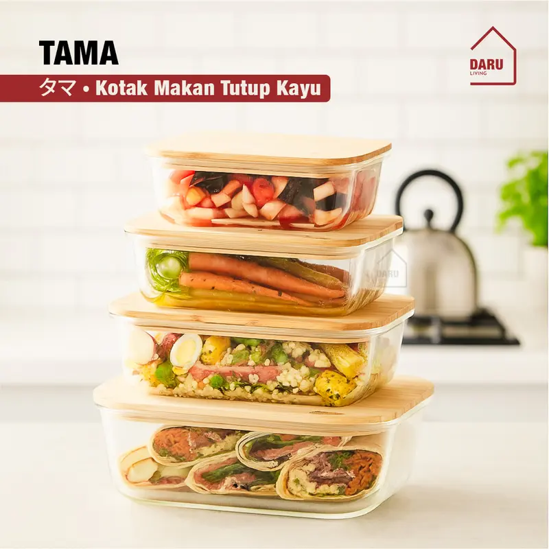 【DARU】TAMA - Food Container Bamboo Lid Cover / Lunchbox tutup kayu / Kotak Makan Kaca 0
