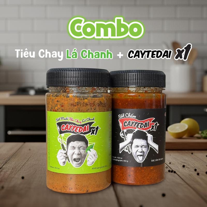  COMBO Sốt Chấm 2 Hũ Tiêu Chay Lá Chanh và Sốt Muối CayTeDai 450g Hương Vị Chua Cay Mặn Ngọt Hài Hòa Phù Hợp Đa Dạng Món Ăn 