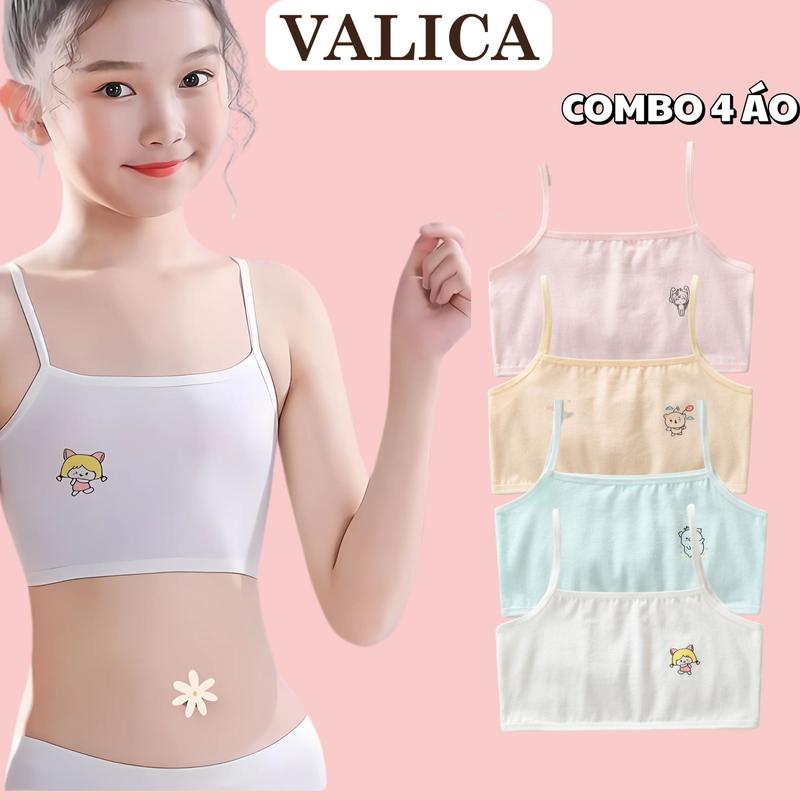 Combo 4 Áo Lót Lá Dây Nhỏ Xinh Xắn Dễ Thương Cho Bé Gái Tuổi Dậy Thì Áo Lót Học Sinh Cấp 1 Cấp 2 Không Đệm Đồ Lót Tiểu Học VALICA B402