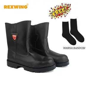 Rexwing - Sepatu Safety Boots Shoes Pria Ujung Besi High Slip On Original Brand Leather Black jual sepatusafetykrushers