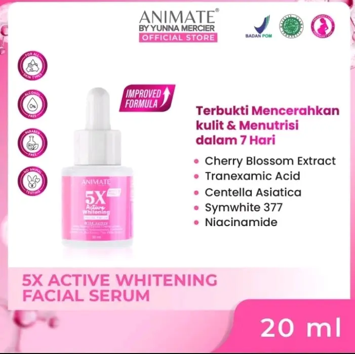 serum animate 5X active whitening facial mencerahkan 5x lebih cerah skincare untuk bopeng brightening Pencerah Wajah Niacinamide Hydrating Hitam Aging chierra anti flek glad2 glow 2