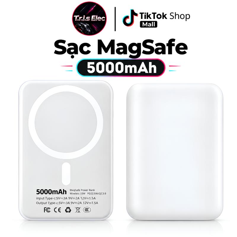 Sạc Dự Phòng Magsafe 5000mAh (Sạc Nhanh), Hỗ Trợ Sạc Không Dây Cho Thiết Bị Android Và IOS, Kích Thước Nhỏ Gọn Tiện Lợi Khi Mang Theo Ra Ngoài