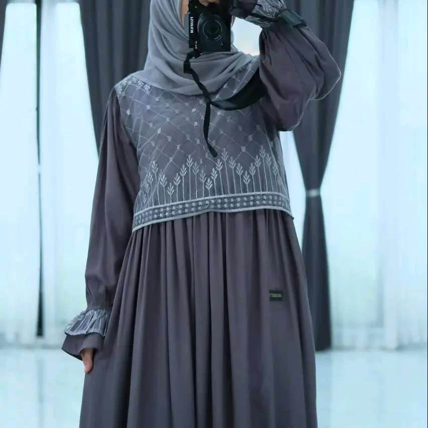 GAMIS MUSLIM DRESS WANITA CARCOAL RAYON TWILL IMPORT MIX ORBANZA BY ANJAN STORE