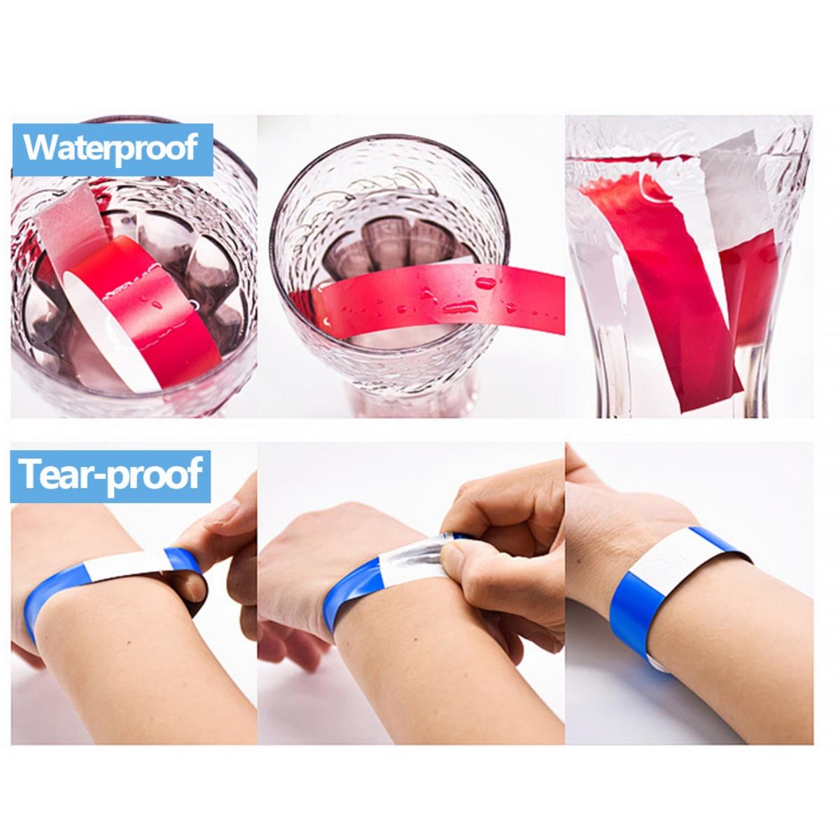 Gelang Tiket 100 Pcs Anti Air Sekali Pakai Bahan Kertas Sintetis PP Ukuran 10x0.75 Inci Untuk Event Pesta Wahana