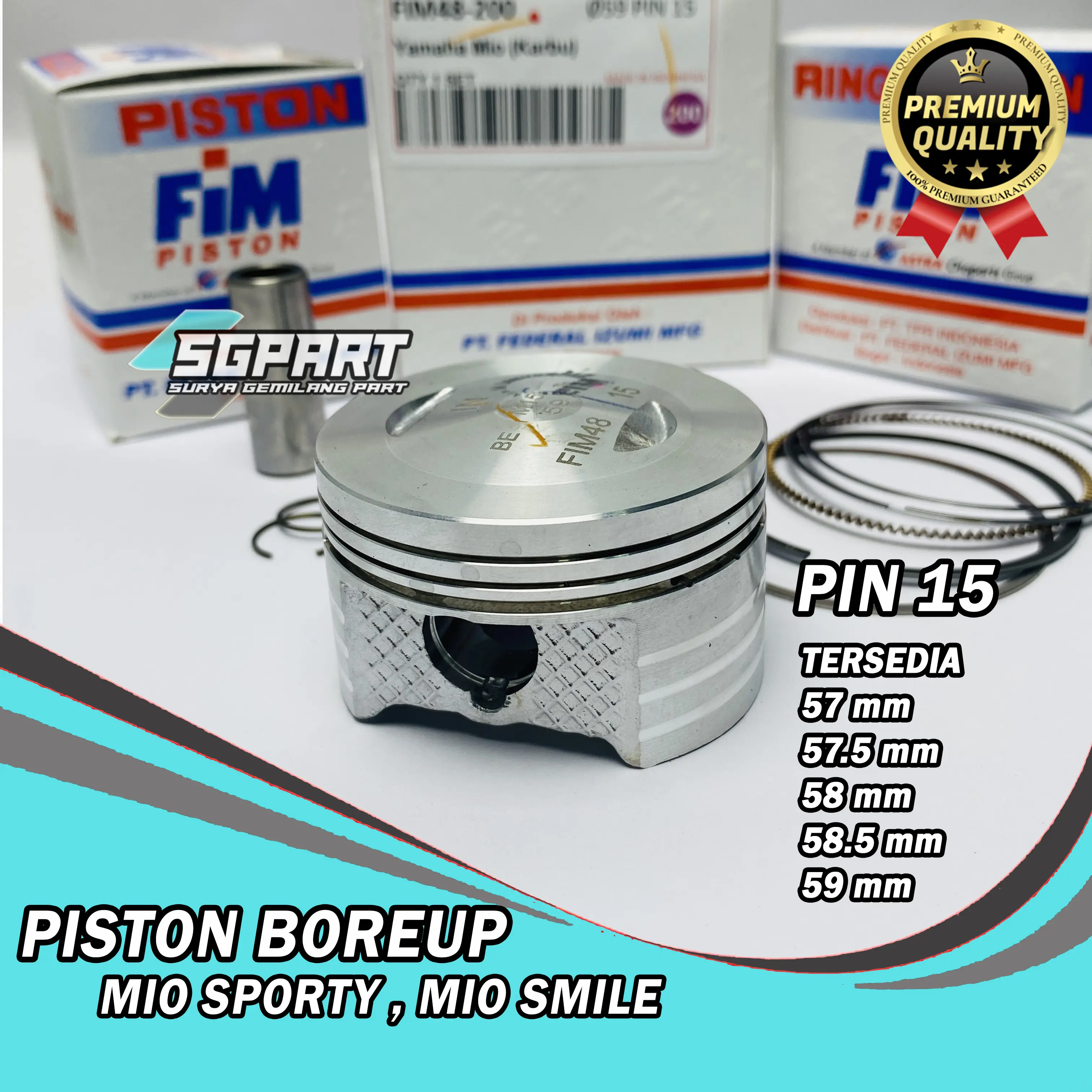 Seher Piston Set FIM Mio 57 57.5 58 58.5 59 pin pen 15 Xxb Mio sporty, mio soul karbu, fino karbu
