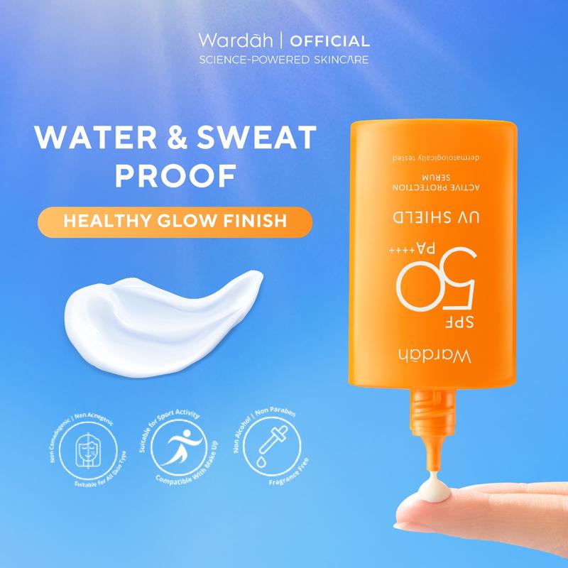 WARDAH UV Shield Active Protection Serum SPF 50 PA ++++ 35 ml - Sunscreen Wajah 0% Alkohol dan Waterproof - Tekstur Ringan - Untuk Semua Jenis Kulit - Skincare 7