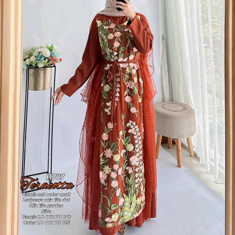 Ribyka R787 (2in1) gamis set outer matt Ladyzr Mix Tile dot Mix Tile garden 5