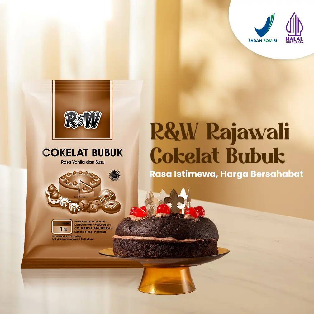 R&W Rajawali Cokelat Bubuk Cocoa Powder Rasa Vanila Susu 1 Kg untuk Minuman Cake Baking Brownies Dessert Halal BPOM