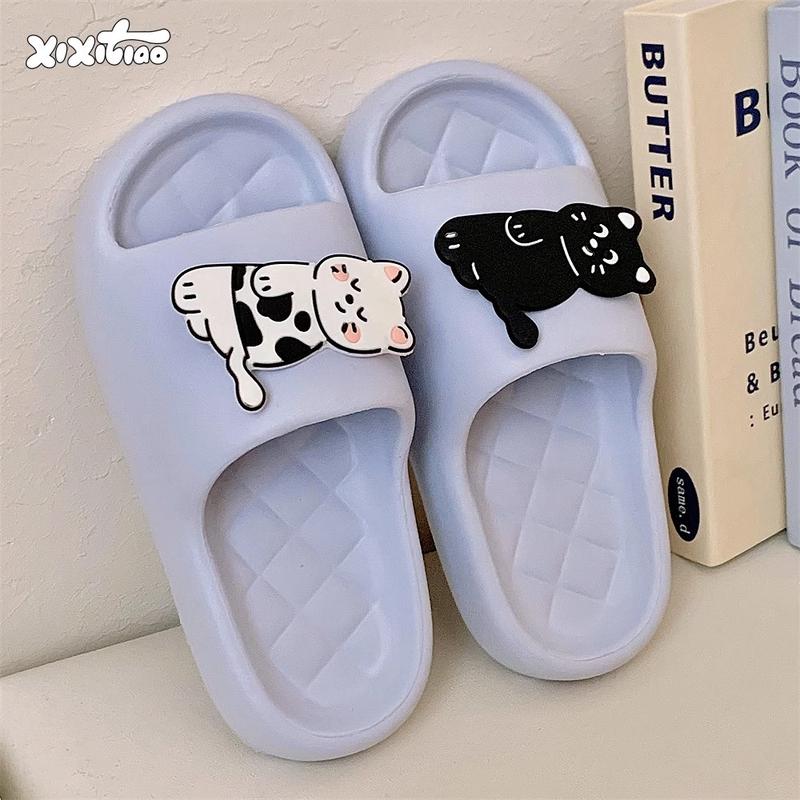Dép Lê Cặp Đôi Mèo Đen Trắng Hoạt Hình Dễ Thương, XIXITIAO, Chất Liệu EVA, Không Trơn Trượt, Khử Mùi, Đế Mềm, Unisex, Có 5 Màu, Cỡ 34-47, Thích Hợp Sử Dụng Tại Nhà 3