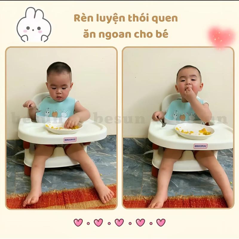 Ghế ăn dặm gấp gọn đan năng cho bé, ghế ngồi ăn tiện lợi cho bé từ 6 tháng tuổi, có dây ai bảo vệ - Kem Ghế ăn 5