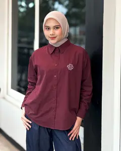 MORU KEIN - FLO Shirt Kemeja Oversize Atasan Wanita Basic Bordir Lengan Panjang