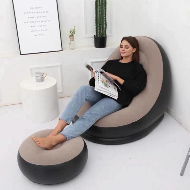 Bộ Ghế Lười Tựa Lưng Bơm Hơi, Bọc Nhung Mềm Mại 1