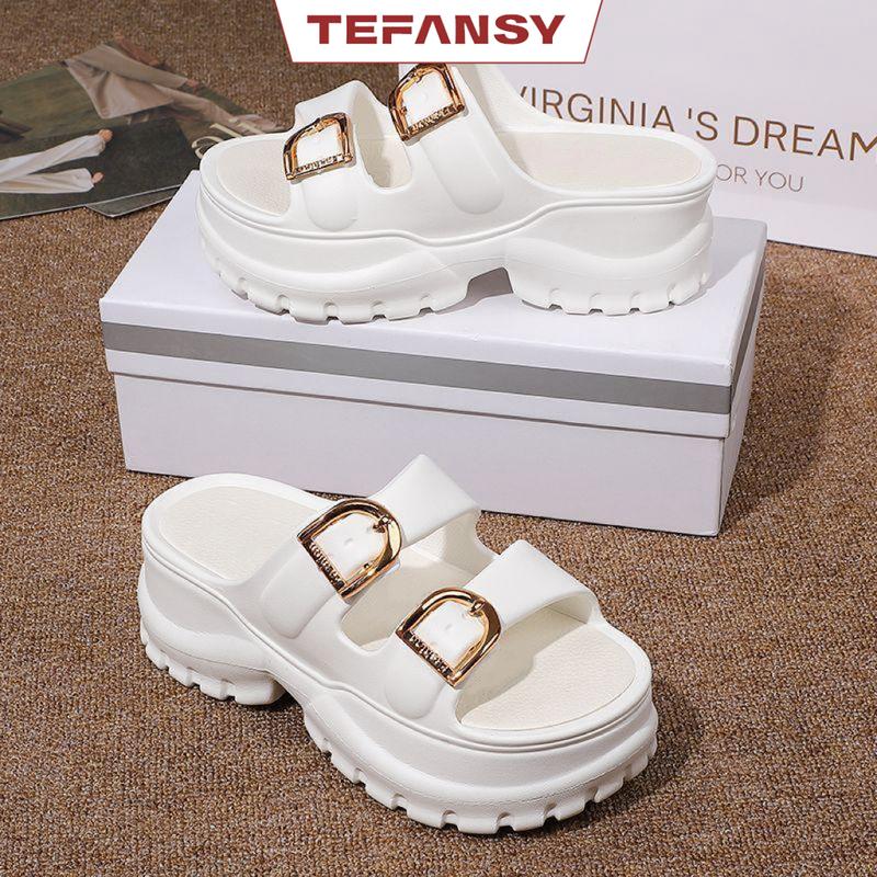 TEFANSY Sandal Wanita Kekinian Tinggi Sandal Fuji Wanita Wedges Korea Strap Dua Sandal Jelly Wanita 36-41 Kasual 1