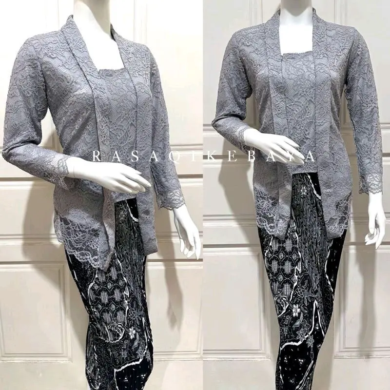 Set Kebaya Kutubaru Brokat/Kutubaru Floy Kartini Panjang Dress Wanita Baju Kondangan Remaja - Dewasa, Pesta, Setelan, Atasan, Katun Tunik Wisuda Hitam Bawahan Semi Silk 0