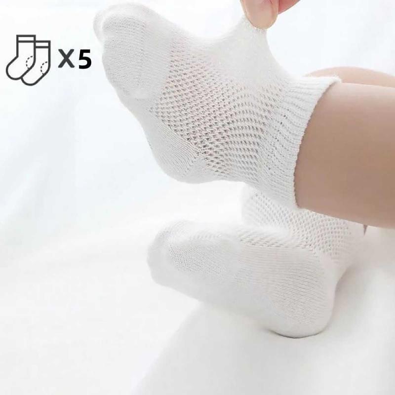 Tất Lưới Cho Em Bé 5 Đôi, Tất Lưới Mùa Hè, Cho Bé Trai Và Bé Gái Từ 0-4 Tuổi, Trẻ Mới Biết Đi, Mỏng Và Thoáng Khí, Tất Trắng, Làm Bằng Bông Mềm, Thích Hợp Cho Giày Dép Trẻ Em
