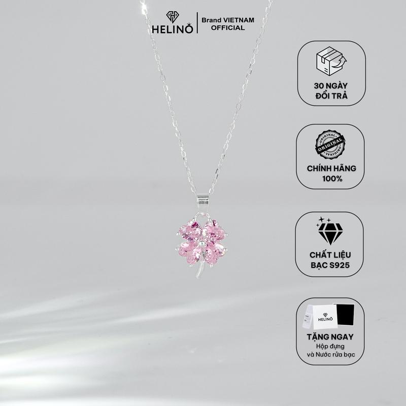  Dây chuyền bạc nữ HELINO Cỏ bốn lá đính Đá Hồng Pink Clover Trang sức lấp lánh C60 
